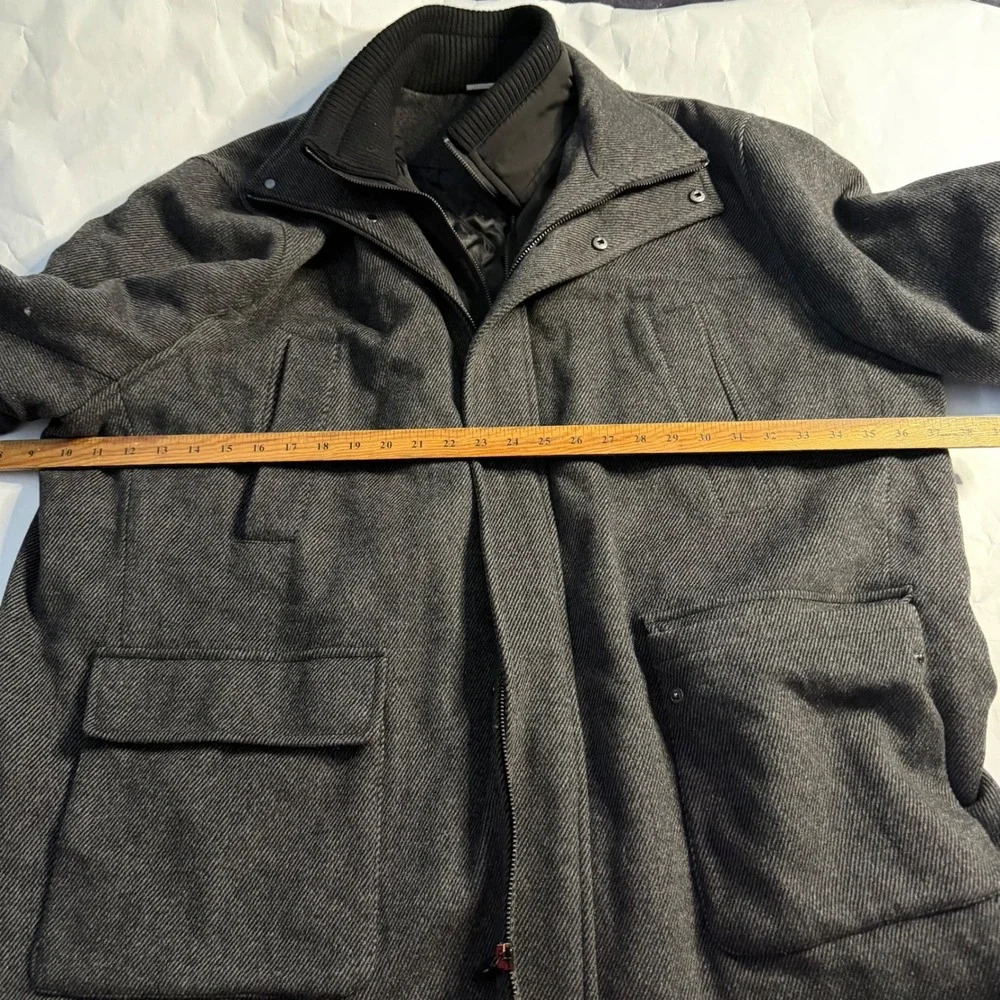 Calvin‎ Klein Mens Charcoal Gray Ribbed Wool Zip Quilted Barn Chore Coat XL